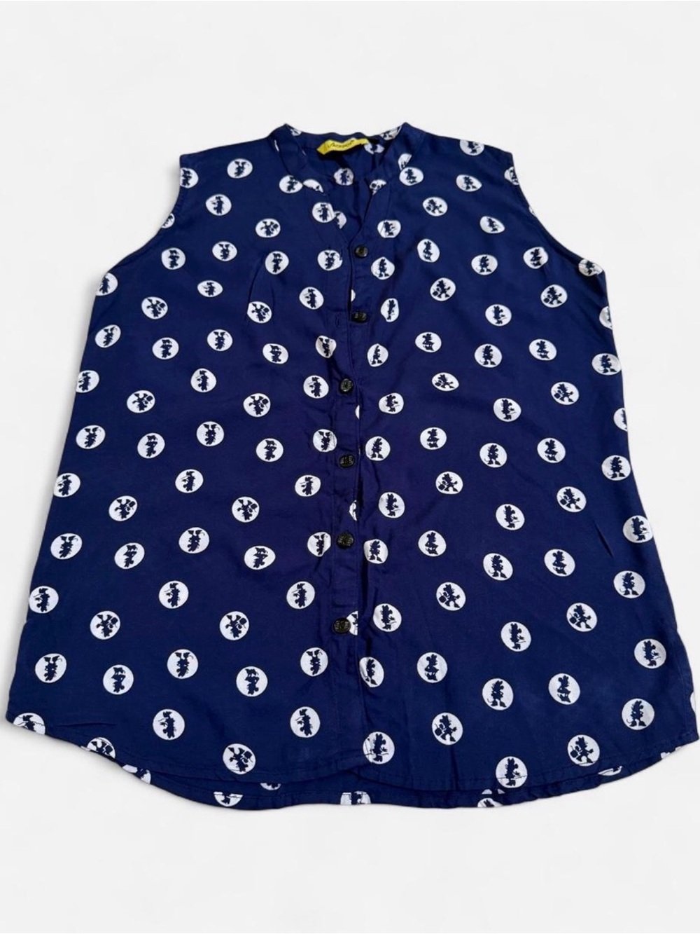 Jackpot Navy Blue Sleeveless Button-Up Printed Top Size 40